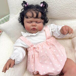 🆕 24Inch Full Silicone Lighter Brown Skin Reborn Toddler Doll with Curly Hair